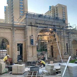 泰安 黄金麻荔枝面花岗岩小区门楼外墙干挂