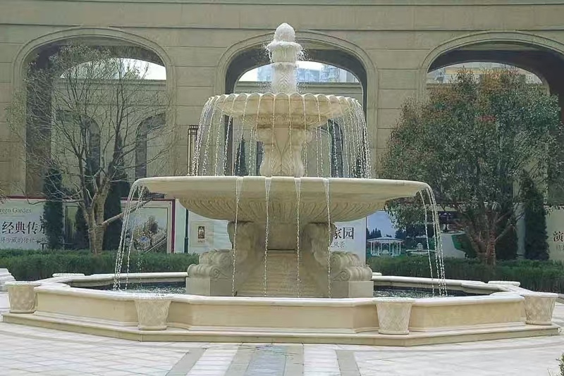 泰安 黄金麻花岗岩异型加工——户外庭院石雕流水喷泉