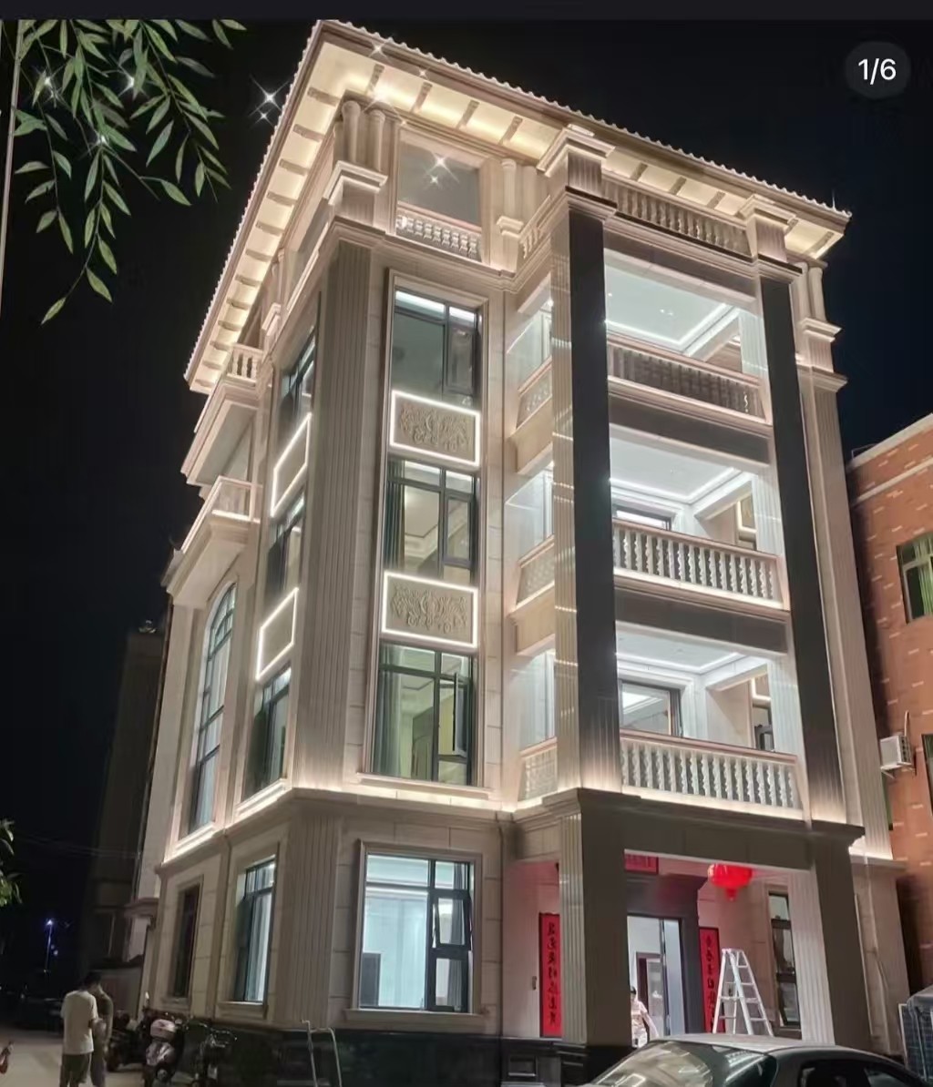 泰安 芝麻白花岗岩别墅外墙夜间效果