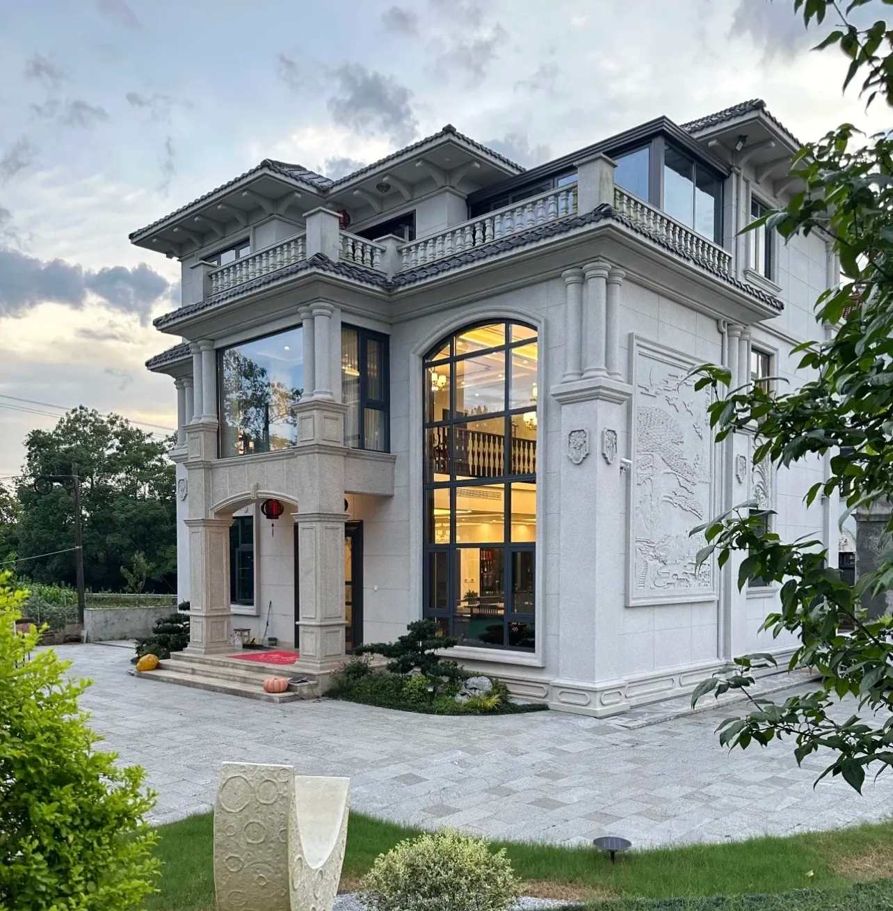 泰安 白麻花岗岩私人别墅干挂石材豪华定制