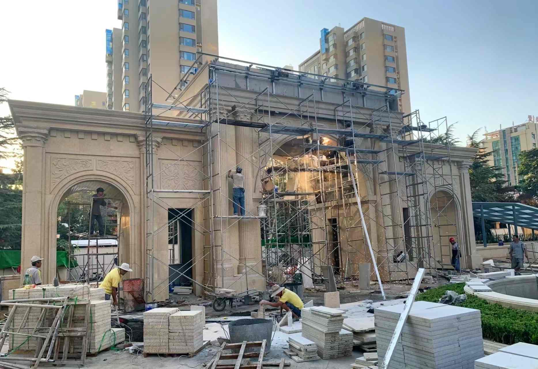 泰安 黄金麻荔枝面花岗岩小区门楼外墙干挂