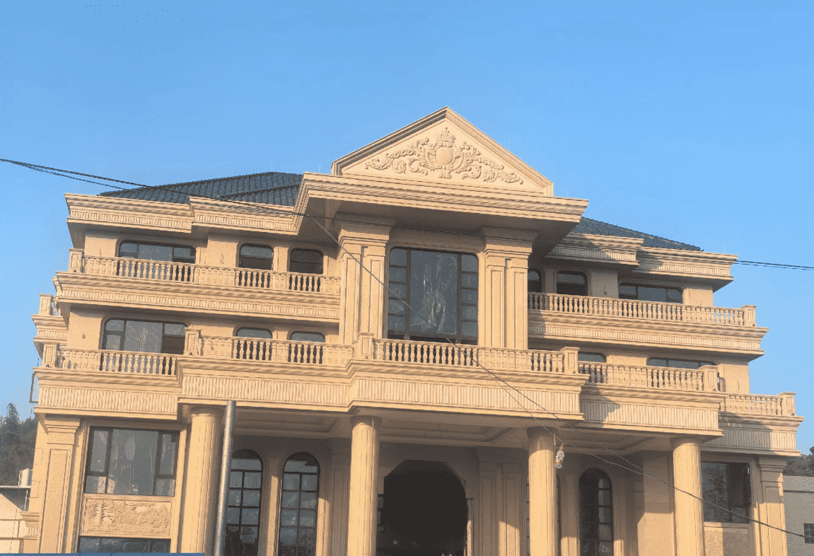 泰安黄金麻别墅外墙干挂石材效果示例